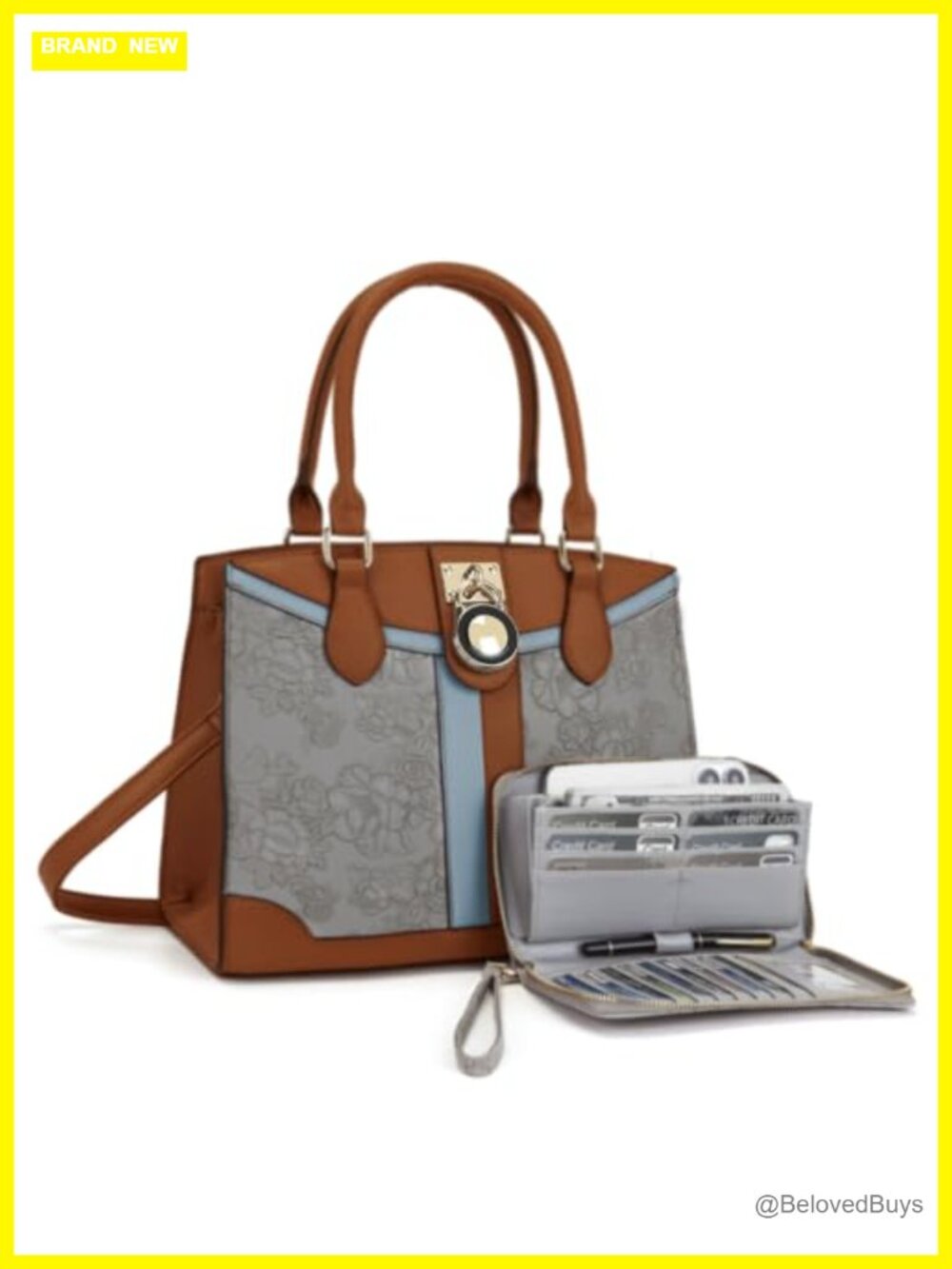 Vegan Leather Tote Handbag RFID Wallet Set Satchel Shoulder Crossbody